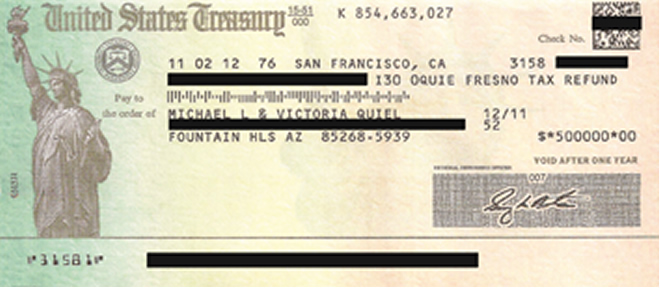 IRS Refund Check proving no tax owed